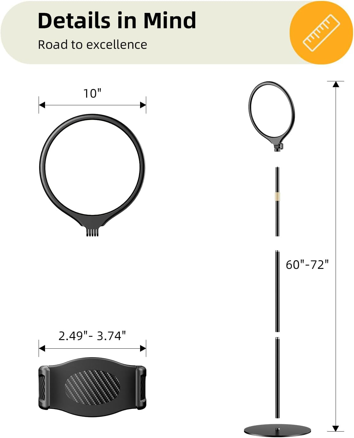 10.5" Ring Light with Stand and Phone Holder - 69" Tripod for Iphone with Light, Professional Led Ringlight for Video Recording/Make Up/Streaming, Full Screen Light Ring for Youtube, Tiktok (Black)
