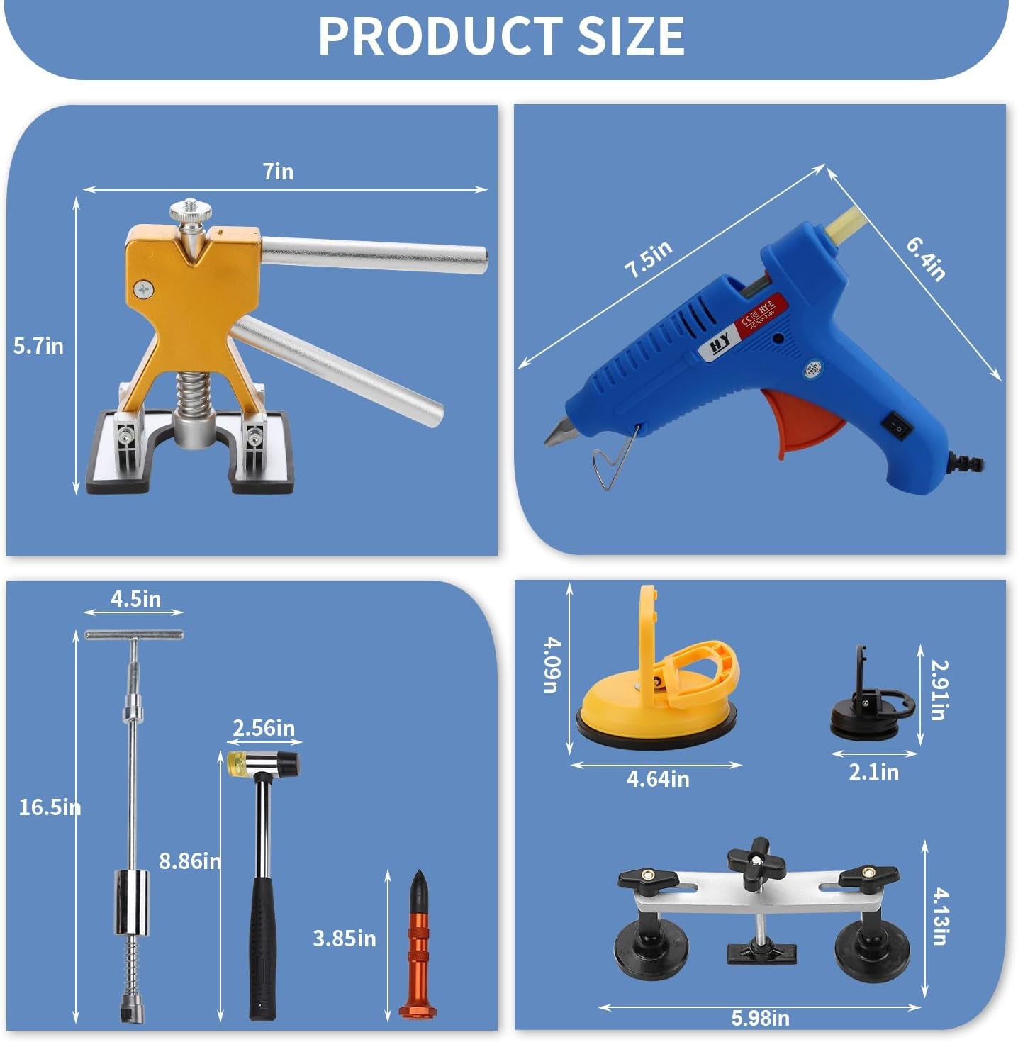 97PCS Dent Puller Kit, Paintless Auto Body Dent Repair Kit with Golden Lifter, Slide Hammer T-Bar Dent Puller, Bridge Puller, Suction Cup and Glue Gun for Car Dent Remove Auto Body Dent Removal Kit