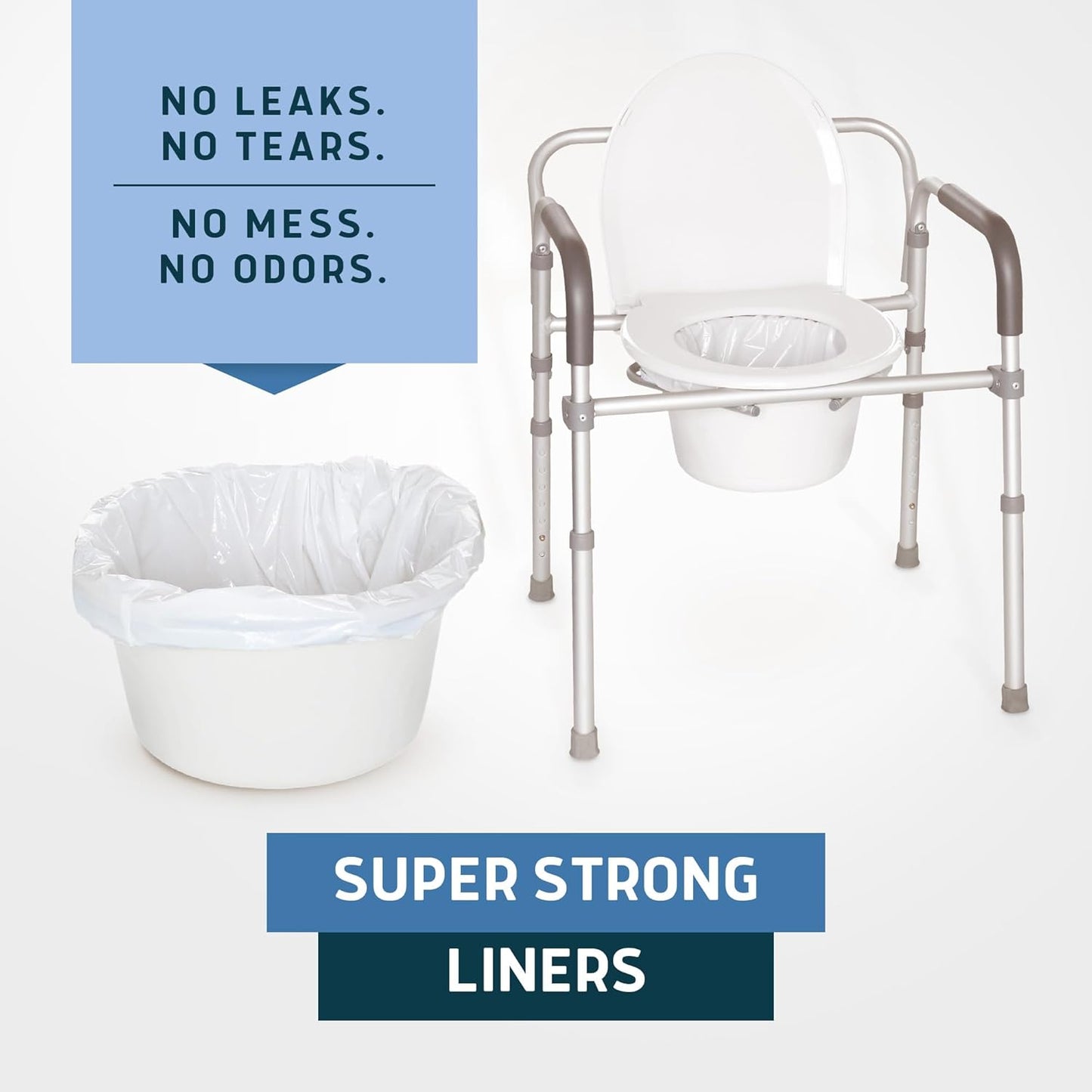 Commode Liners - Value Pack 50 Count Universal Fit - Medical Grade Bedside Commode Liners Disposable for Adult Commode Chair, Portable Toilet Bags or Camping Toilet Bags