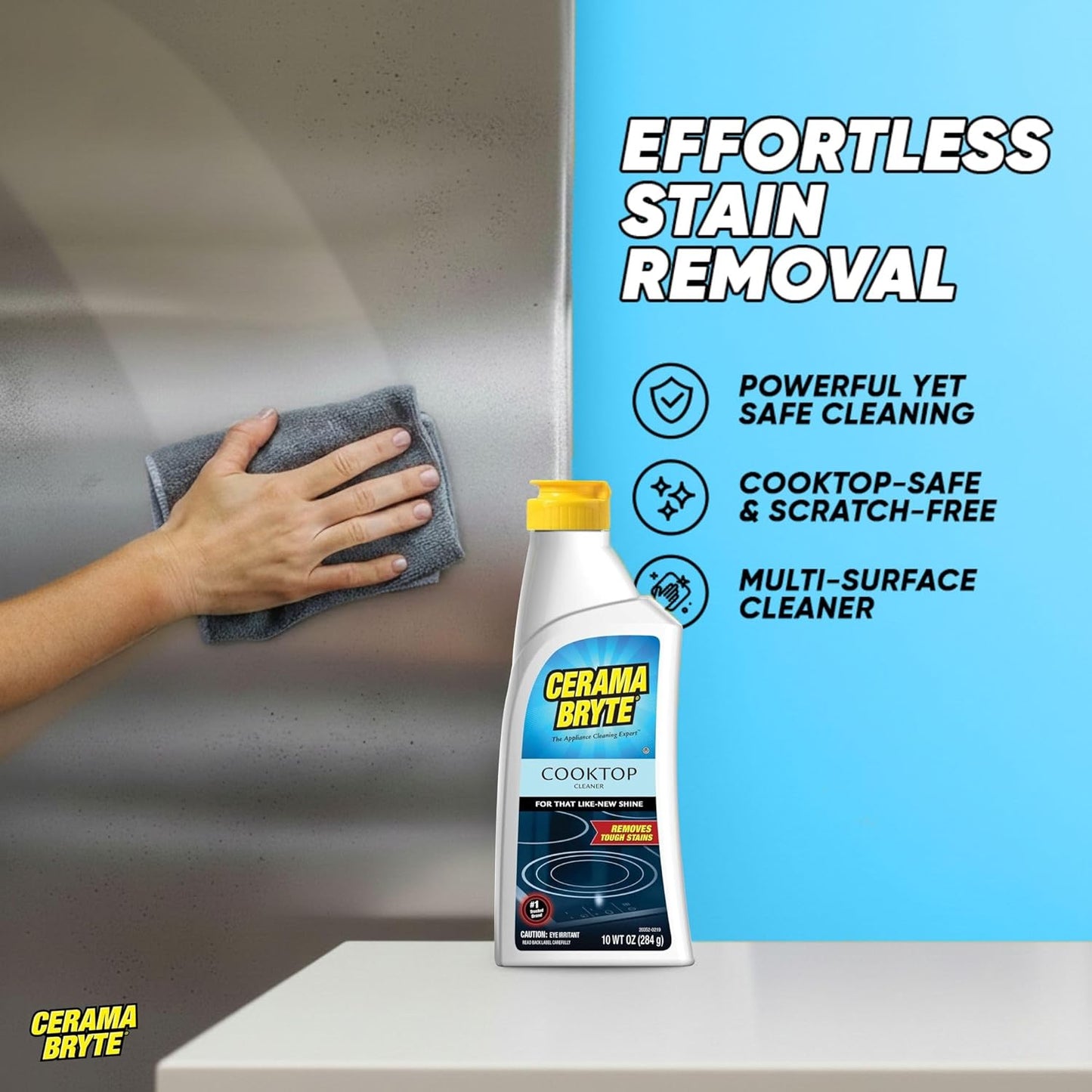 Glass Cooktop and Stove Top Cleaner Combo Kit - Includes Cleaning Tool, Razor, Scraper and 1 Pad to Remove Tough Stains - Use on Gas, Electric, Ceramic Surfaces, 10 Ounces, 4 Piece
