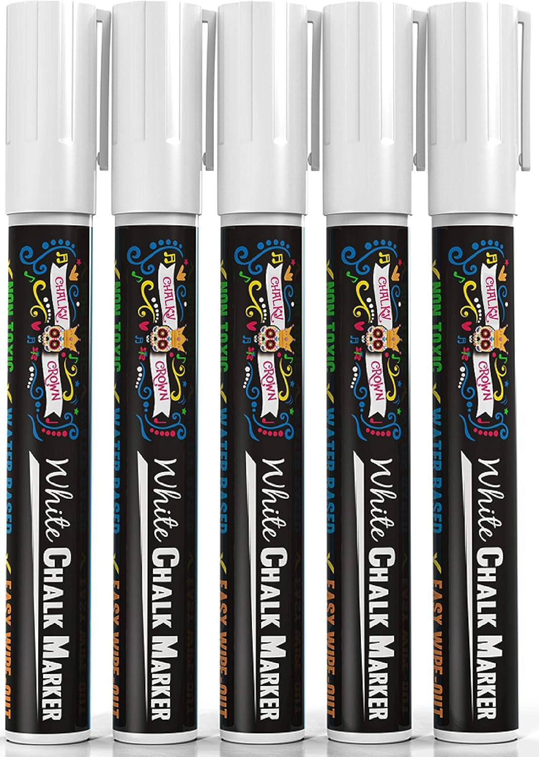 Liquid Chalk Marker Pen - White Drawing Chalk - Chalkboard Markers for Chalkboard Signs, Windows, Blackboard, Glass - 6Mm Reversible Tip (5 Pack)