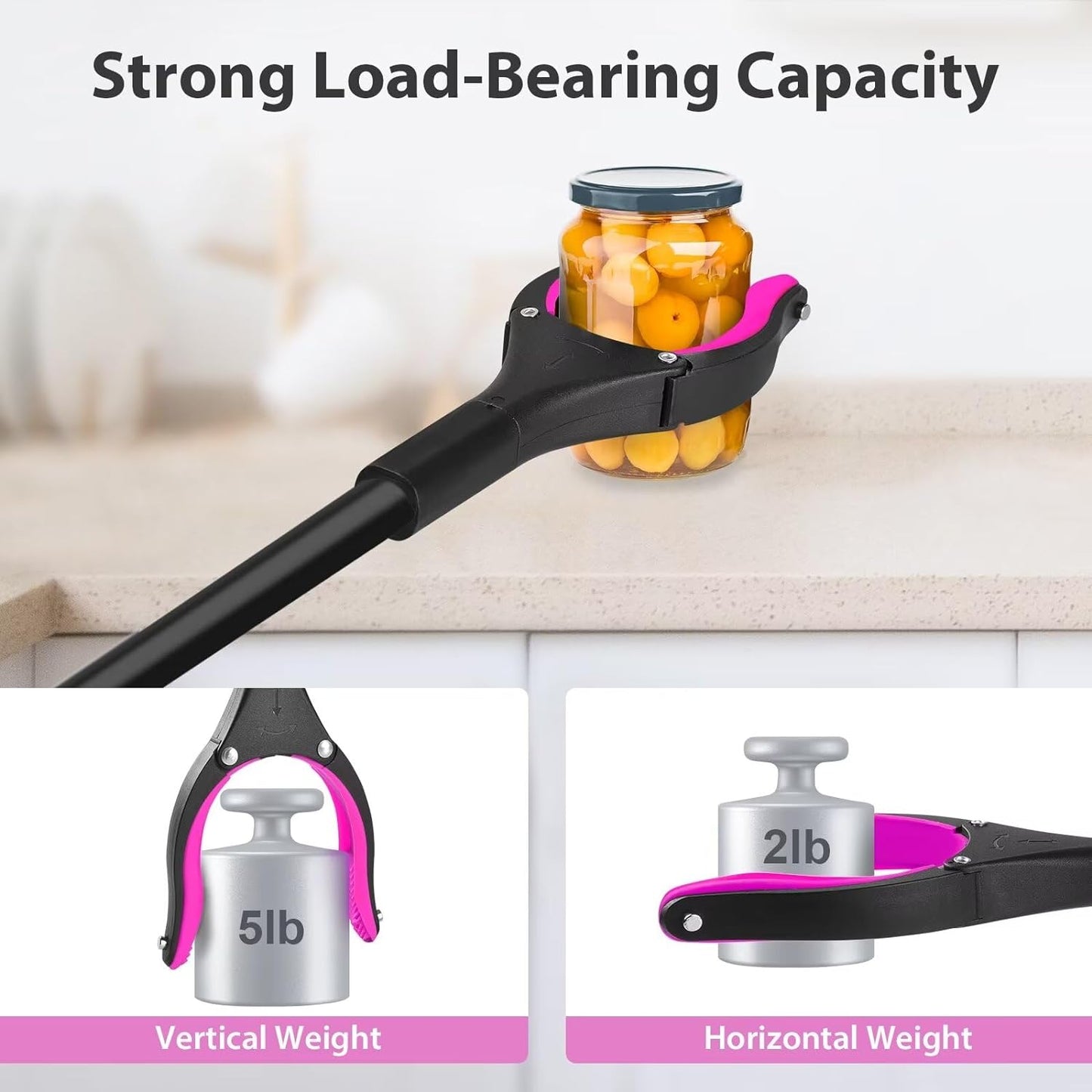 36" Grabber Reacher Tool, Foldable Reacher Grabber Pickup Tool with 360° Rotating Jaw & Two Magnets, Extra Long Trash Picker Upper Grabber, Lightweight Grabbers for Seniors, Pink