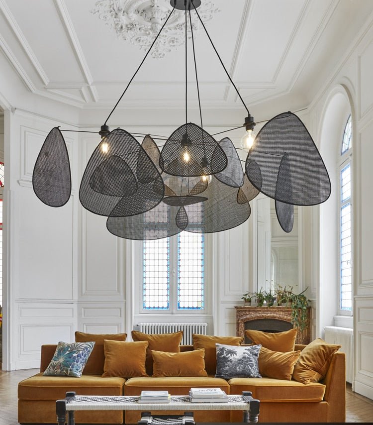 Black Rattan Ceiling Chandelier Lighting Indoor Decoration - Querencian