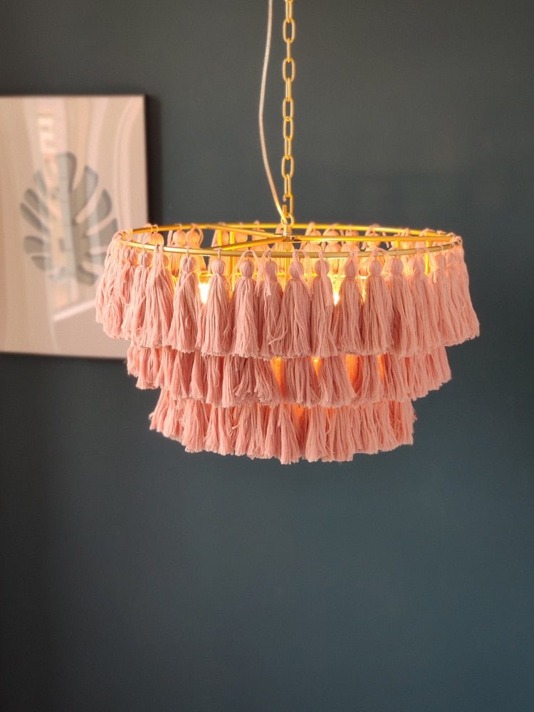 Bohemian Chandelier Cotton Pink Lampshade Chandelier - Querencian