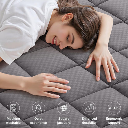 Full Quilted Fitted Mattress Pad – Soft down Alternative Pillow Top Mattress Topper, Cooling Comfort Breathable Mattress Cover, Machine Washable Deep Pocket Mattress Protector, Dark Grey