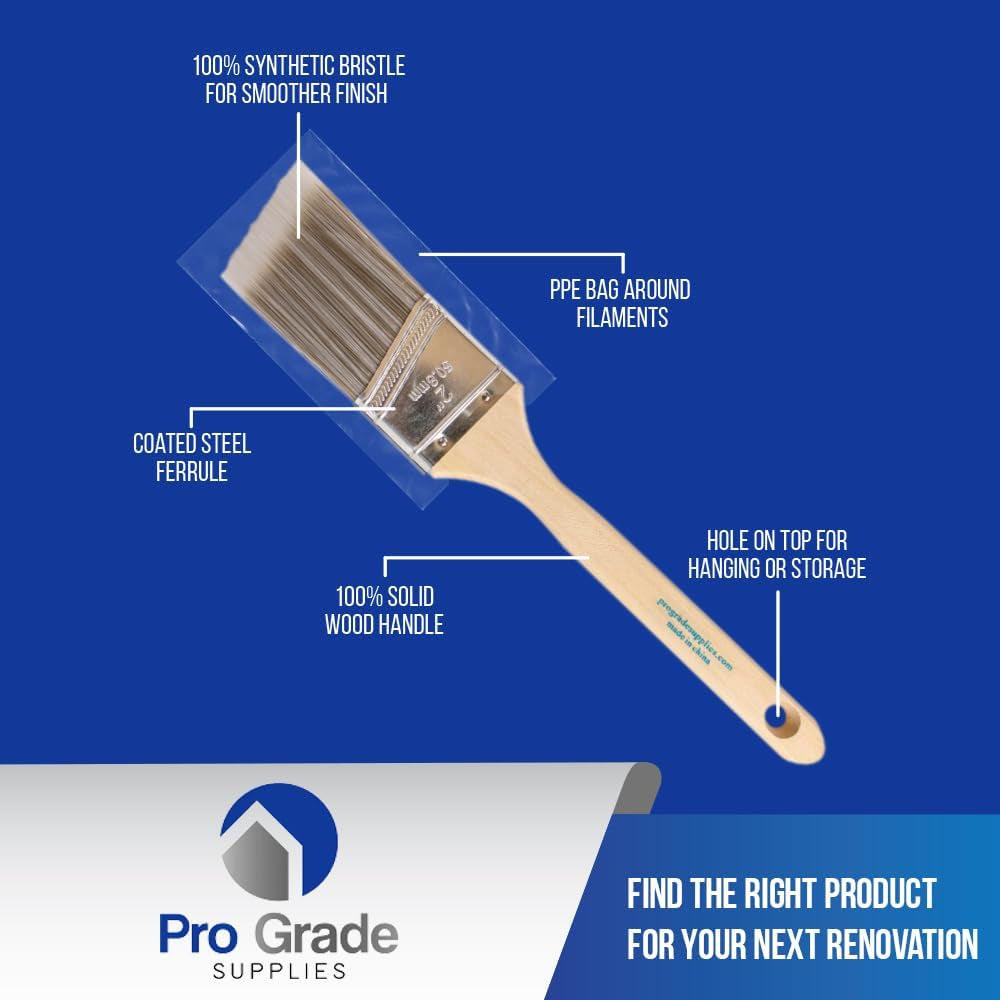 Paint Brush Set - 3-Pack - 2" Angle Brushes for All Latex and Oil Paints & Stains - Home Improvement - Interior & Exterior Use