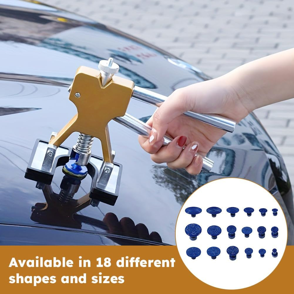 Auto Body Repair Kit Car Dent Puller with 18Pcs Pull Tabs, Universal T Bar Paintless Dent Remover Tool Lifter for Auto Hail Damage Repair & Other Metal Surface