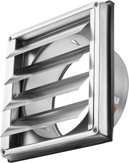 6 Inch Wall Vent Cover, Louvered Square AC Vent Gable Cover, Premium Stainless Steel & with Noise Reducing Rubber Gasket, for House,Bathroom,Garage,Kitchen,Basement (1 Pack, Silver)