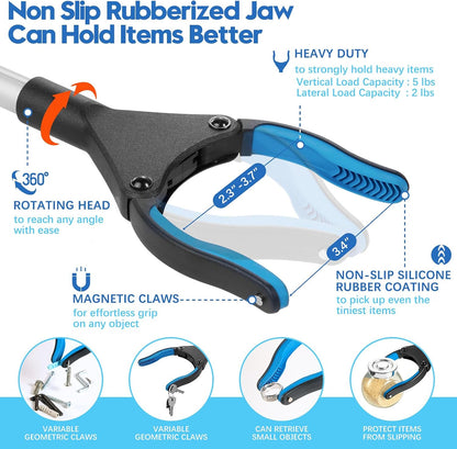 43 Inch Grabber Reacher Tool, Grabbers for Seniors Heavy Duty, Trash Picker Upper Grabber, Collapsible and Easy to Store, Wide Jaw, Grips Items Easily and Securely