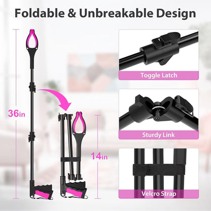 36" Grabber Reacher Tool, Foldable Reacher Grabber Pickup Tool with 360° Rotating Jaw & Two Magnets, Extra Long Trash Picker Upper Grabber, Lightweight Grabbers for Seniors, Pink