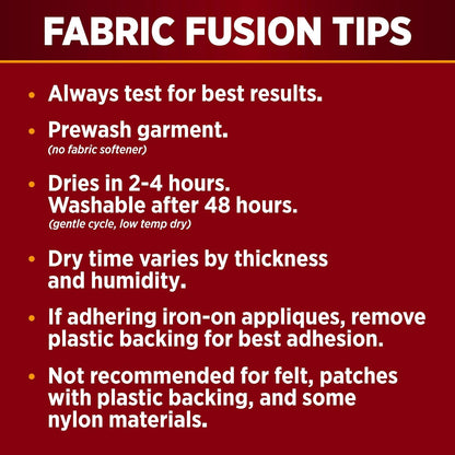 Fabric Fusion Glue .66 Oz, Nontoxic, Permanent and Washable Adhesive, Dries Flexible, Strong Bond on Fabrics, Clothing, Denim, Polyester, Cotton, Flannel Materials