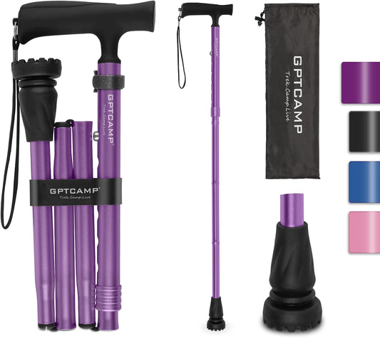 G2 Walking Stick, Fold-Up Walking Cane for Women and Men with Wrist Strap, Portable, Foldable, Collapsible, Lightweight and Sturdy with Comfortable T Handle