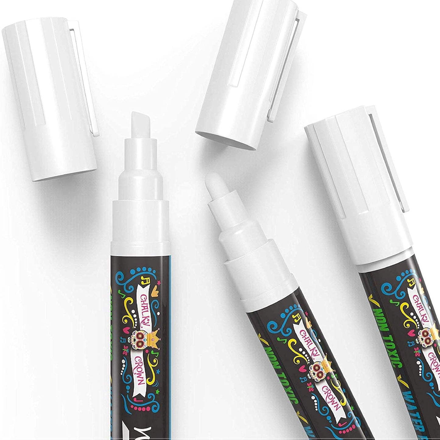 Liquid Chalk Marker Pen - White Drawing Chalk - Chalkboard Markers for Chalkboard Signs, Windows, Blackboard, Glass - 6Mm Reversible Tip (5 Pack)