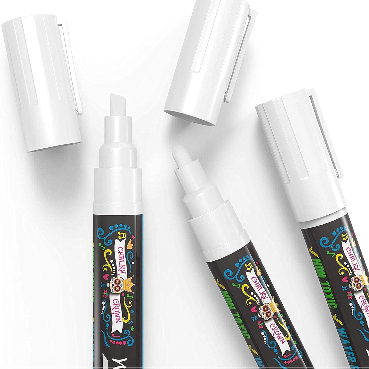 Liquid Chalk Marker Pen - White Drawing Chalk - Chalkboard Markers for Chalkboard Signs, Windows, Blackboard, Glass - 6Mm Reversible Tip (5 Pack)