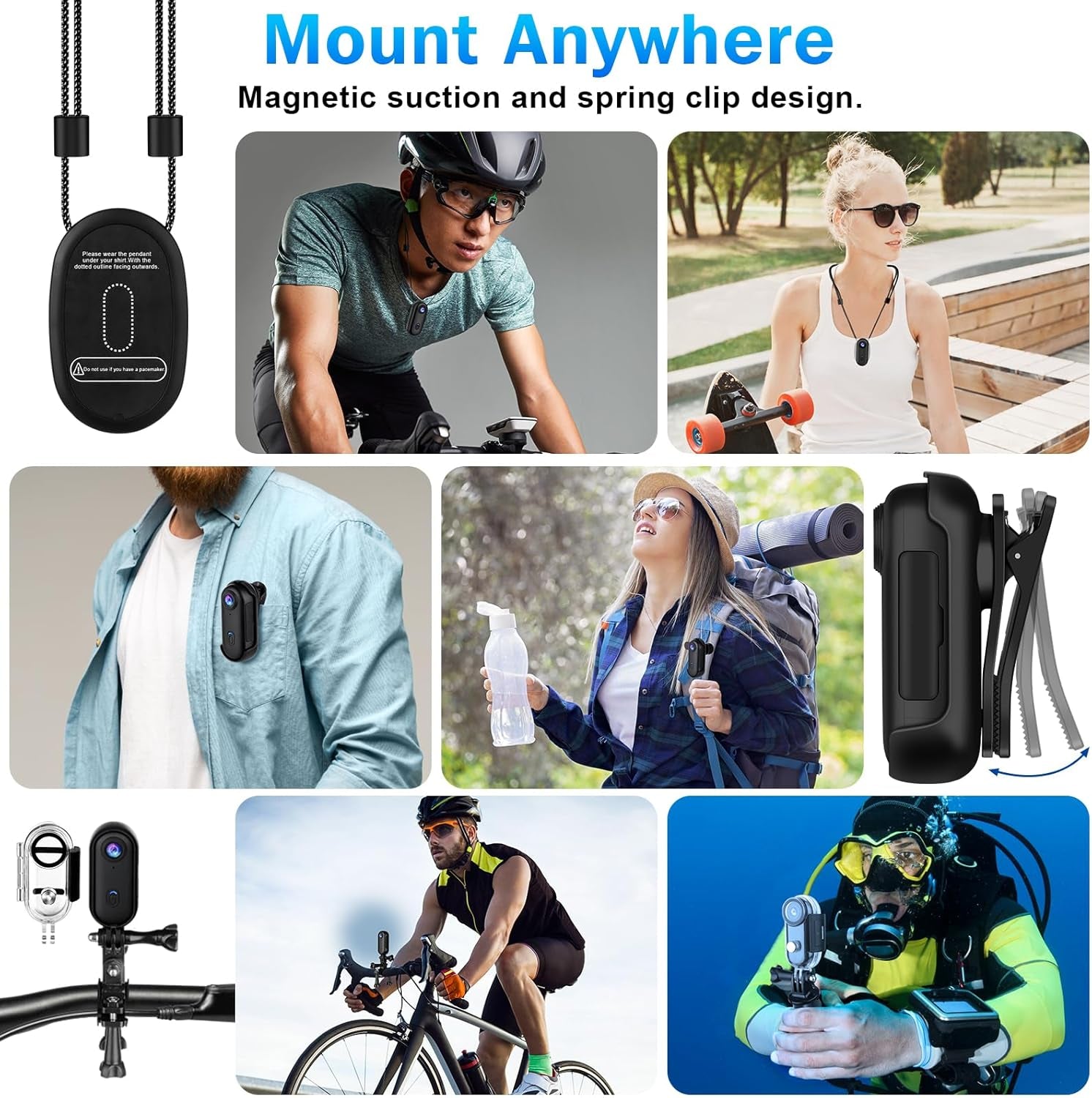 I3 4K Thumb Action Camera,Tiny Size, Mount Anywhere,Small Body Camera with Spring Clip,Portable Vlogging,Hands-Free POV Recording,Helmet Cam for Cycling,Motorcycle (With 128G-Card, Black)