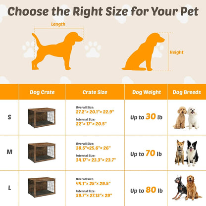 Dog Kennel Furniture, Wooden Dog Crate End Table with Dual Doors, Chew-Proof Design & Cushion, Heavy Duty Dog Crate, Decorative Pet Crate Dog Cage for Indoor (27 Inch)