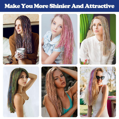 16 Colors Hair Tinsel Kit,  48 Inches 3300 Strands Tinsel Hair Extensions, Fairy for Christmas Halloween Cosplay Party, Highlights Sparkling Glitter Hair