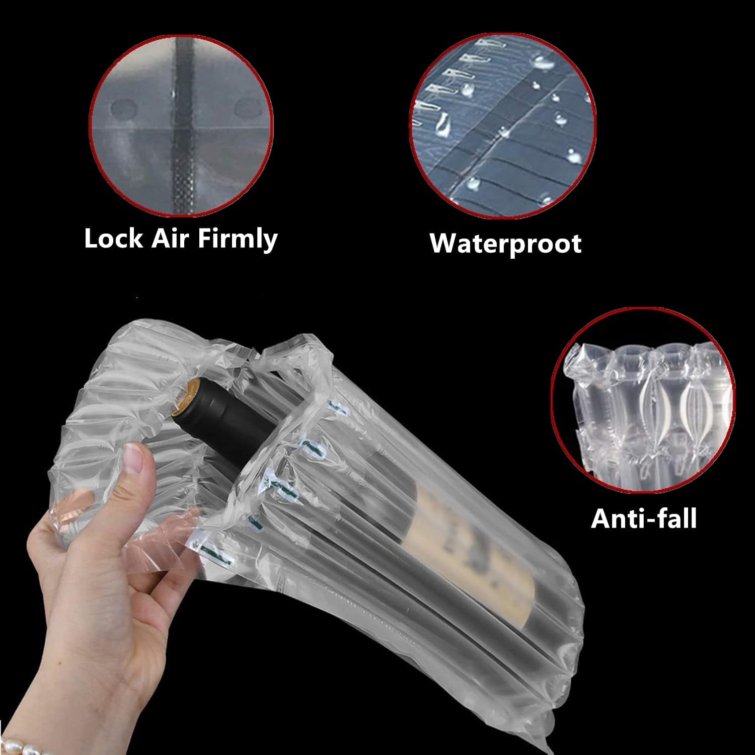 Wine Bottle Protector Bag for Travel, 50 Packs Inflatable Packaging Bubble Wrap for Wine Fruit Glass Bottle, Inflatable Air Column Cushion Bags with Free Pump in Airplane Cushioning
