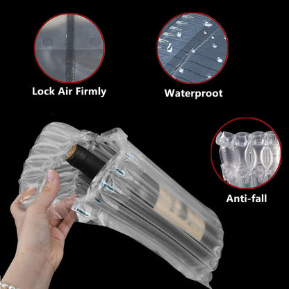 Wine Bottle Protector Bag for Travel, 50 Packs Inflatable Packaging Bubble Wrap for Wine Fruit Glass Bottle, Inflatable Air Column Cushion Bags with Free Pump in Airplane Cushioning