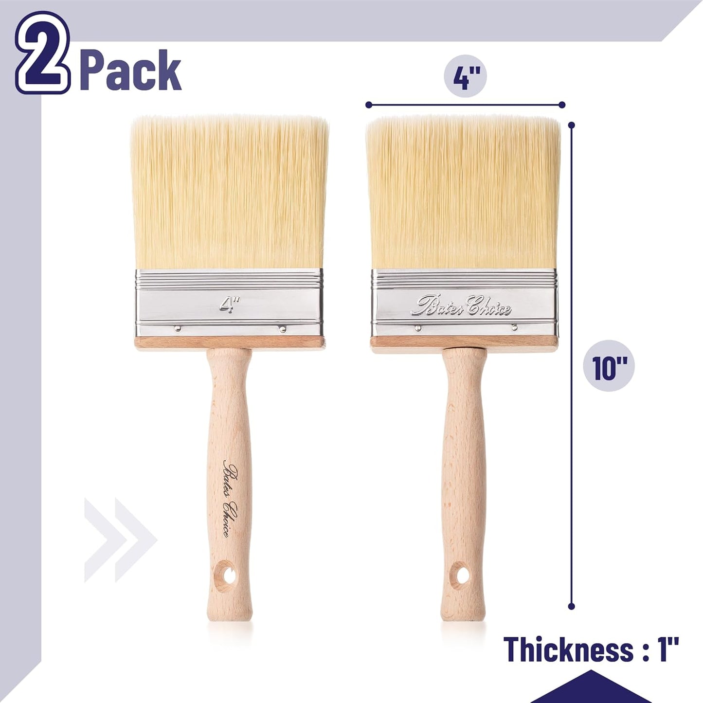 Bates- Deck Stain Brush, 4 Inch, 2 Pack, Wooden Handle, Stain Brushes for Wood, Deck Brush, Large Paint Brushes