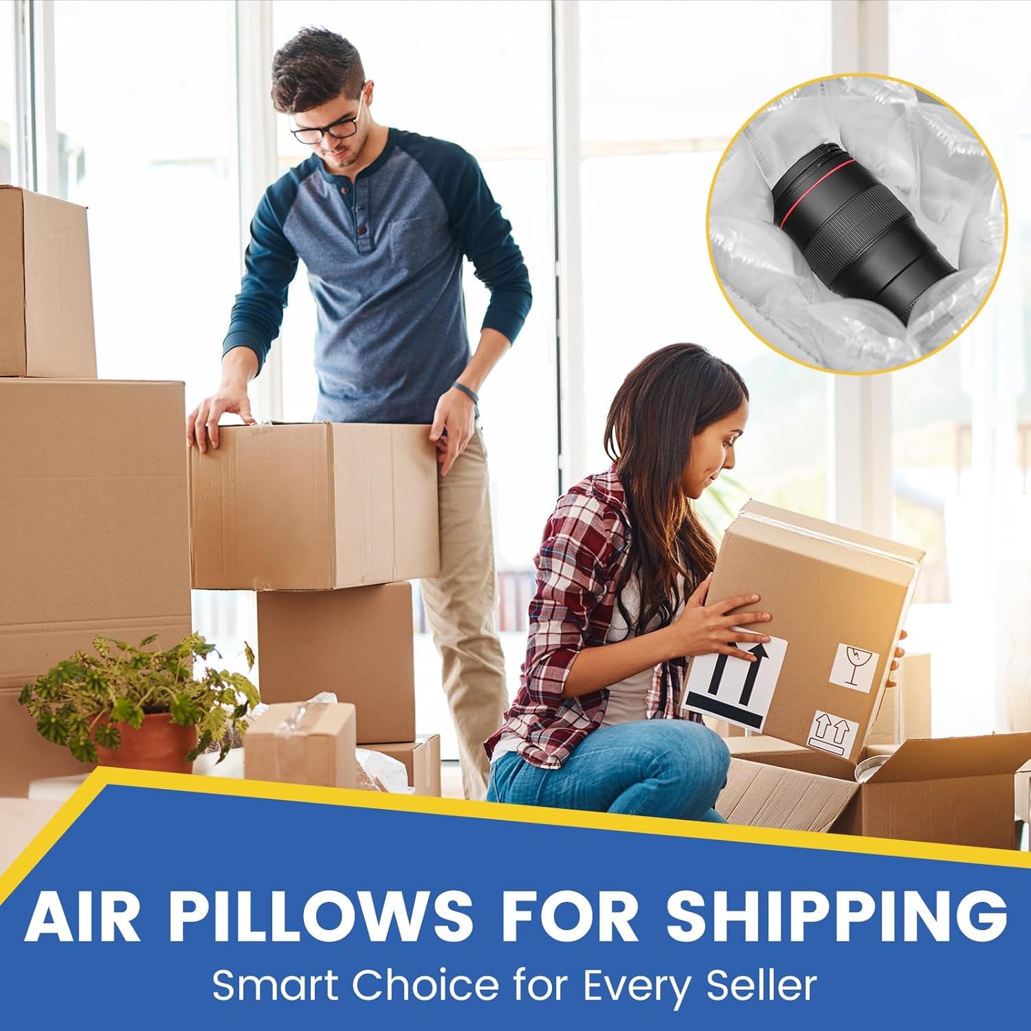 Air Pillows for Shipping 800 Count with Pump, Inflatable Packing Air Bags 3.54" X 7.87", Shipping Supplies Packing Materials Alternative to Packing Peanuts, Moving, Storage, Gift Wrapping