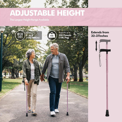 G2 Walking Stick, Fold-Up Walking Cane for Women and Men with Wrist Strap, Portable, Foldable, Collapsible, Lightweight and Sturdy with Comfortable T Handle