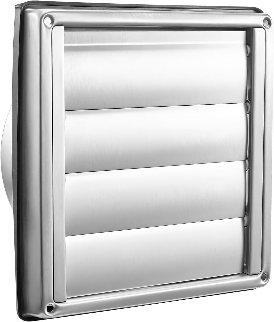 6 Inch Wall Vent Cover, Louvered Square AC Vent Gable Cover, Premium Stainless Steel & with Noise Reducing Rubber Gasket, for House,Bathroom,Garage,Kitchen,Basement (1 Pack, Silver)
