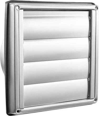 6 Inch Wall Vent Cover, Louvered Square AC Vent Gable Cover, Premium Stainless Steel & with Noise Reducing Rubber Gasket, for House,Bathroom,Garage,Kitchen,Basement (1 Pack, Silver)