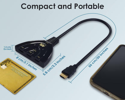 DS Distinctive Style HDMI Switch 3 in 1 Out HDMI Adapter for TV Supports Full HD 4K 1080P 3D