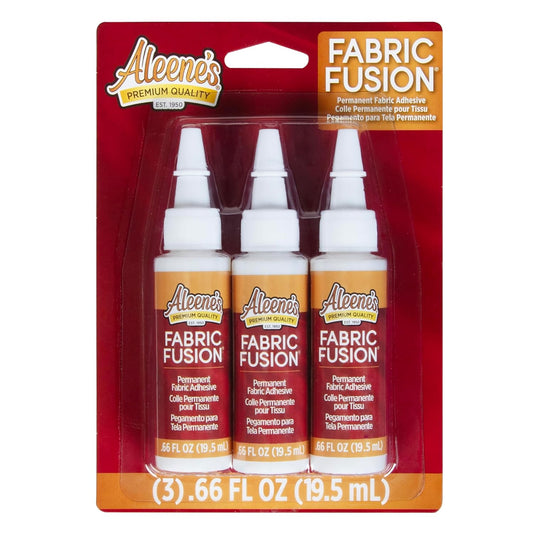 Fabric Fusion Glue .66 Oz 3-Pack, Permanent and Washable Adhesive, Dries Flexible, Strong Bond on Fabrics, Clothing, Denim, Polyester, Cotton, Flannel Materials