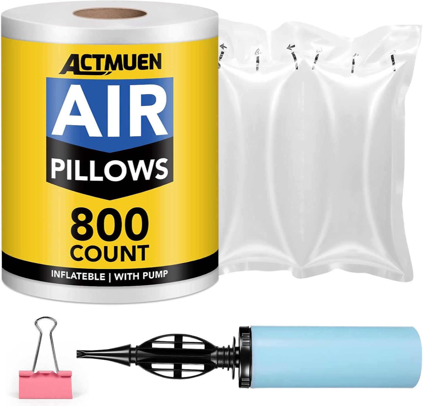 Air Pillows for Shipping 800 Count with Pump, Inflatable Packing Air Bags 3.54" X 7.87", Shipping Supplies Packing Materials Alternative to Packing Peanuts, Moving, Storage, Gift Wrapping