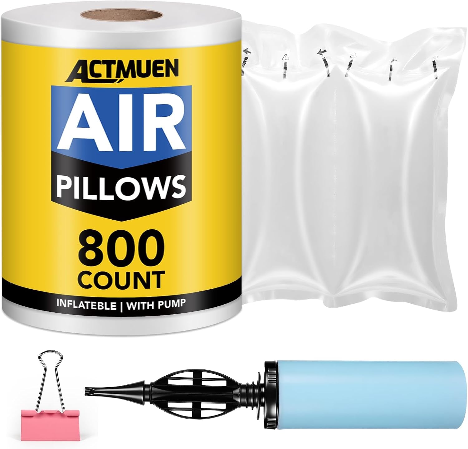 Air Pillows for Shipping 800 Count with Pump, Inflatable Packing Air Bags 3.54" X 7.87", Shipping Supplies Packing Materials Alternative to Packing Peanuts, Moving, Storage, Gift Wrapping