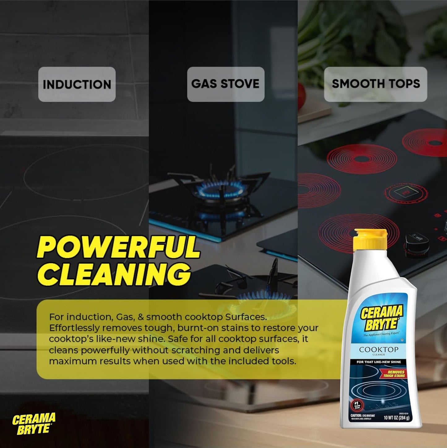 Glass Cooktop and Stove Top Cleaner Combo Kit - Includes Cleaning Tool, Razor, Scraper and 1 Pad to Remove Tough Stains - Use on Gas, Electric, Ceramic Surfaces, 10 Ounces, 4 Piece