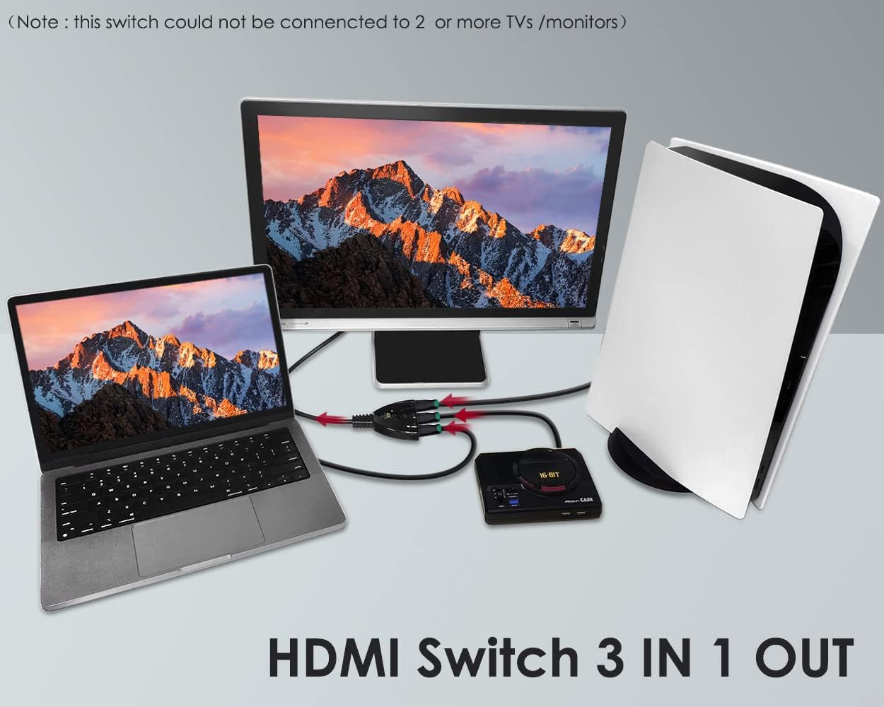 DS Distinctive Style HDMI Switch 3 in 1 Out HDMI Adapter for TV Supports Full HD 4K 1080P 3D