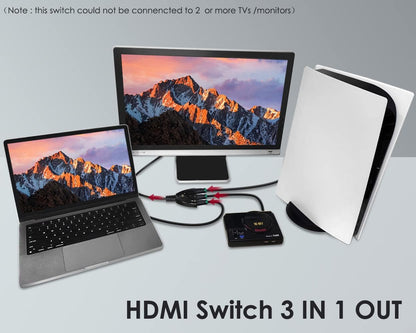DS Distinctive Style HDMI Switch 3 in 1 Out HDMI Adapter for TV Supports Full HD 4K 1080P 3D