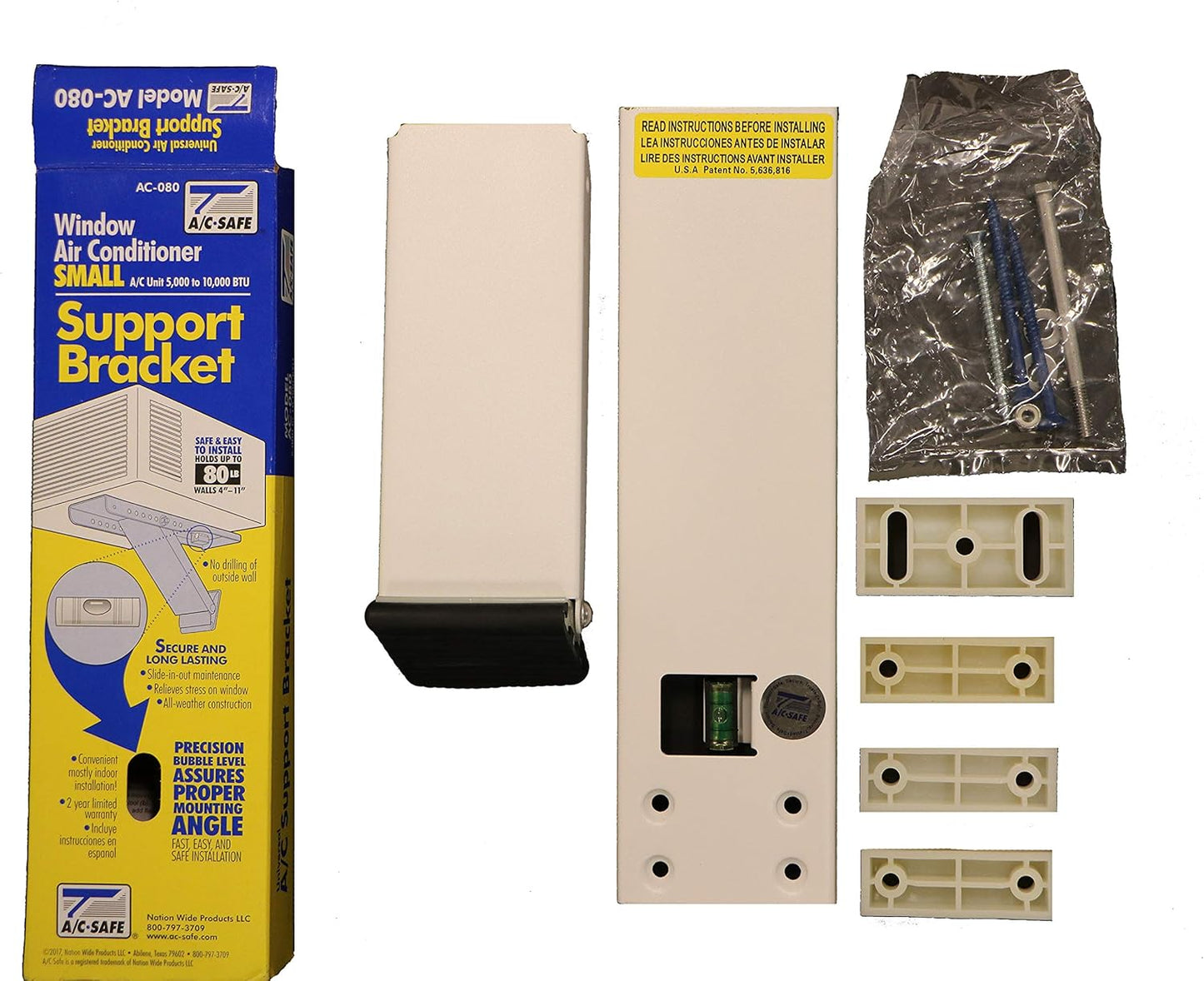 A/C Safe Universal Light-Duty Window Air Conditioner Support Bracket for Acs up to 80-Lbs to Protect and Support the Unit and Window Frame