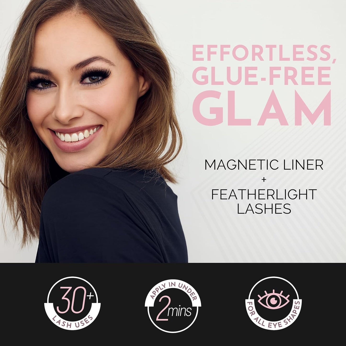 Magnetic Eyelashes Kit – 8 Piece (Clear & Black) Magnetic Eyelash & Eyeliner Set with Applicator – Natural Look Easy Apply Reusable Fake Extension Lashes, No Glue Magnéticas Naturales