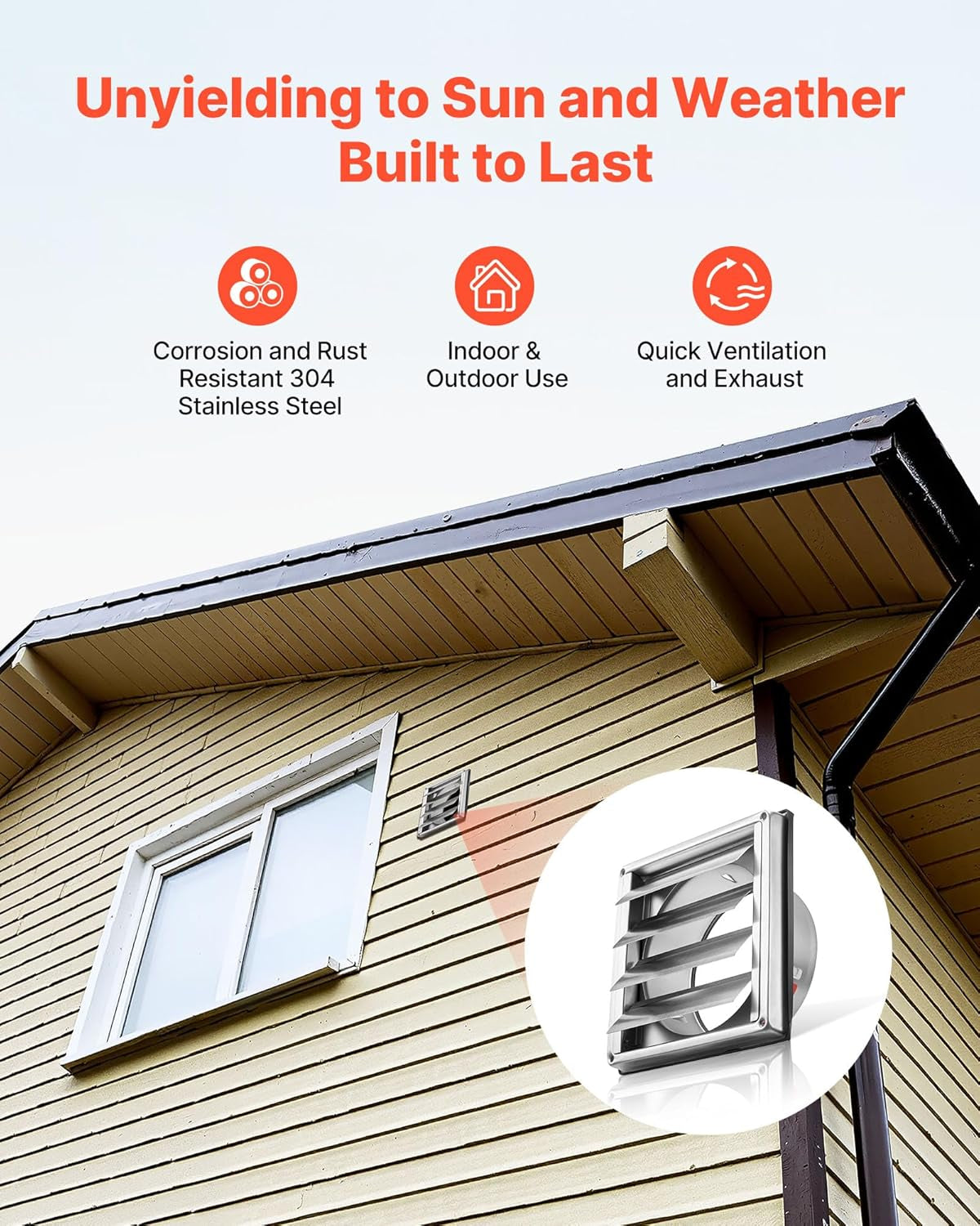 6 Inch Wall Vent Cover, Louvered Square AC Vent Gable Cover, Premium Stainless Steel & with Noise Reducing Rubber Gasket, for House,Bathroom,Garage,Kitchen,Basement (1 Pack, Silver)
