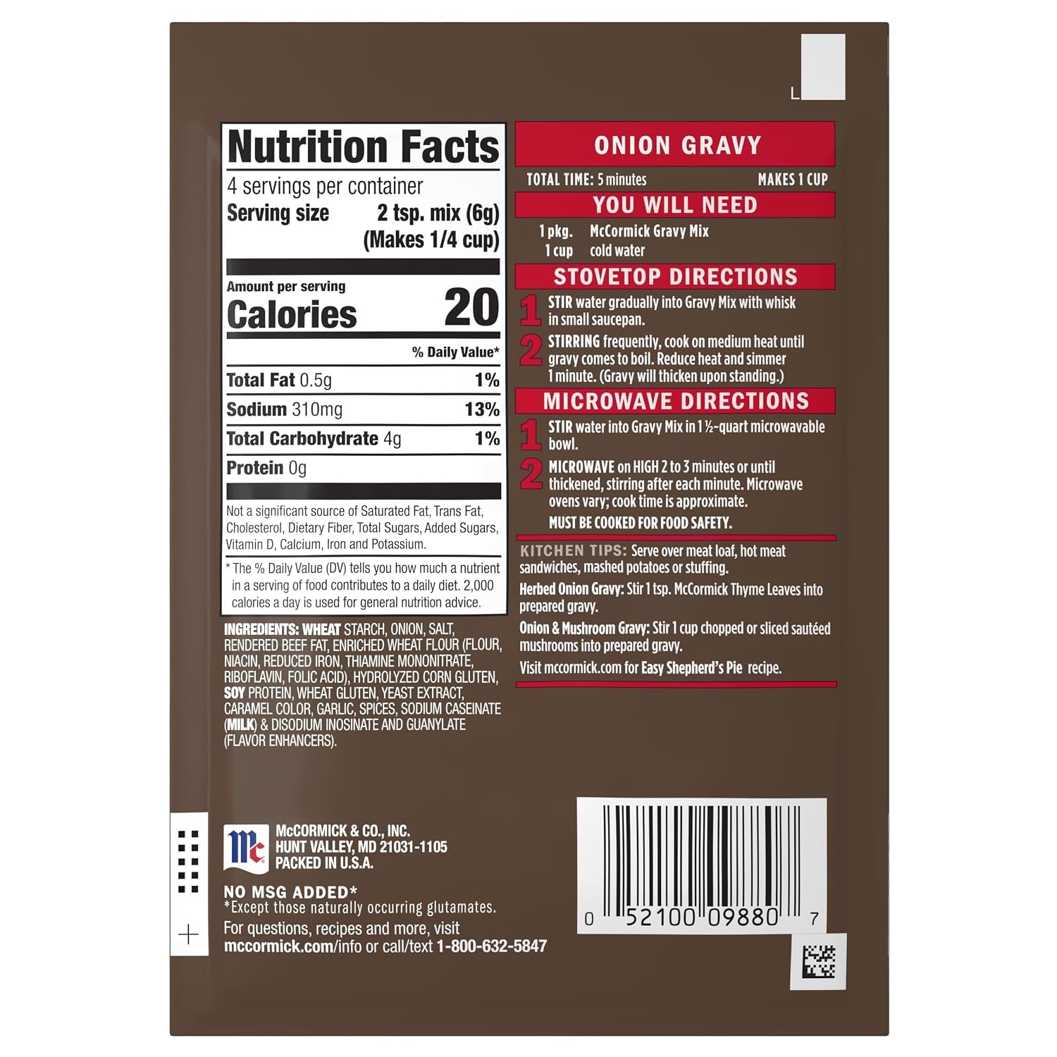Mccormick Onion Gravy Mix, 0.87 Oz (Pack of 12)
