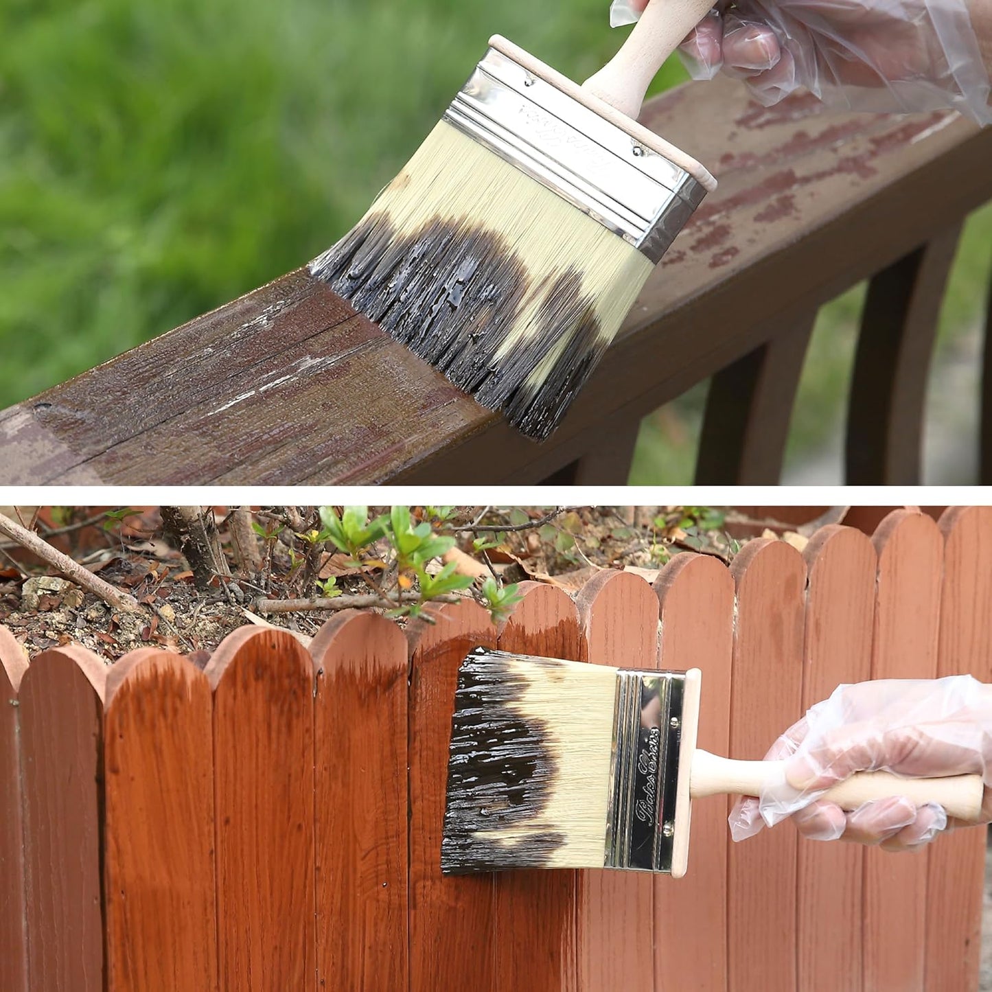 Bates- Deck Stain Brush, 4 Inch, 2 Pack, Wooden Handle, Stain Brushes for Wood, Deck Brush, Large Paint Brushes