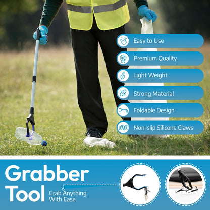 2024 Upgrade Powergrip T9, Grabber Reacher Tool, Wide Jaw, Foldable, Steel Cable, with 96 Grip Points for Firm Grip, 32" with Magnet