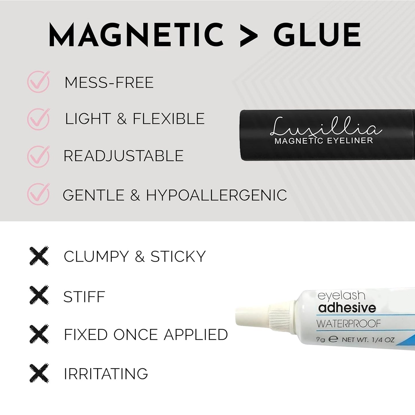 Magnetic Eyelashes Kit – 8 Piece (Clear & Black) Magnetic Eyelash & Eyeliner Set with Applicator – Natural Look Easy Apply Reusable Fake Extension Lashes, No Glue Magnéticas Naturales