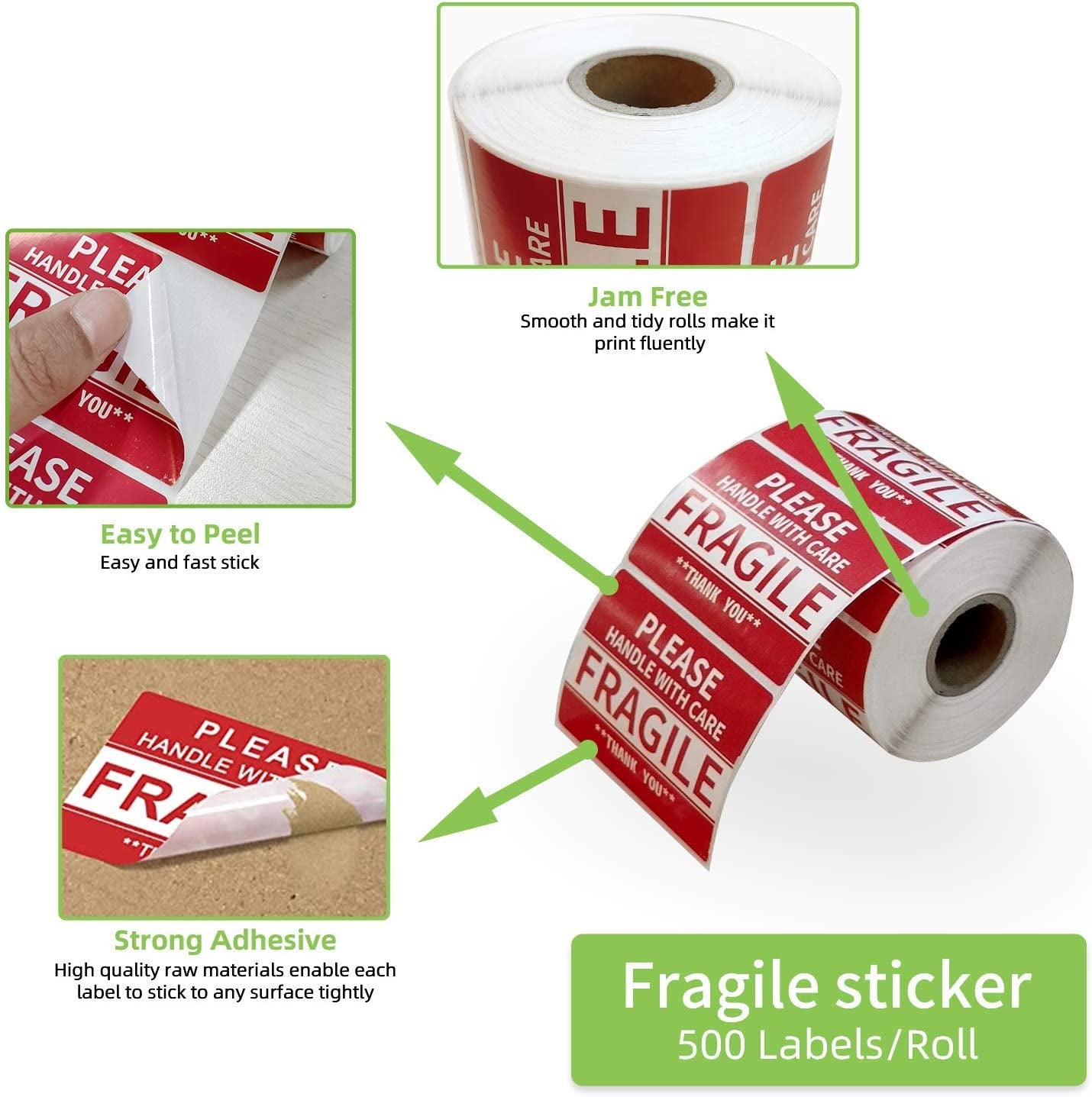 3" X 2" Fragile Stickers for Shipping and Moving Please Handle with Care Fragile Thank You Permanent Adhesive (2 Rolls, 1000 Labels)