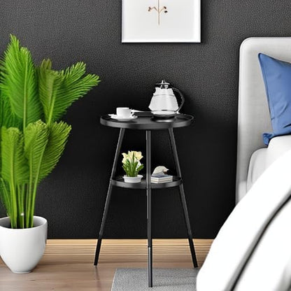round Metal Side Table Small End Table for Indoor Outdoor, Mid Century Modern Decor, Simple Circle Accent Table for Living Room Bedroom Bathroom Office All Matte Black