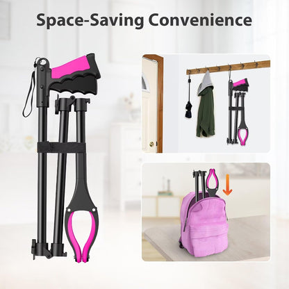 36" Grabber Reacher Tool, Foldable Reacher Grabber Pickup Tool with 360° Rotating Jaw & Two Magnets, Extra Long Trash Picker Upper Grabber, Lightweight Grabbers for Seniors, Pink