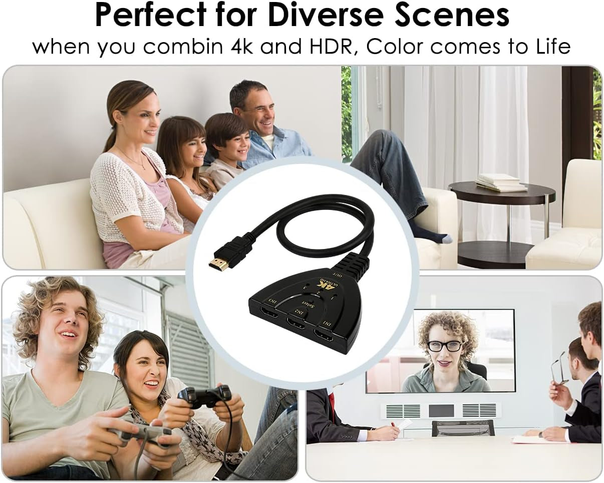 DS Distinctive Style HDMI Switch 3 in 1 Out HDMI Adapter for TV Supports Full HD 4K 1080P 3D