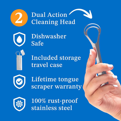 Tongue Scraper for Adults (2 Pack), Reduce Bad Breath, Metal Tongue Scraper, Tongue Cleaner, Tongue Scraper, Stainless Steel Tongue Scraper, Tongue Cleaner for Adults, Tongue Scrubber