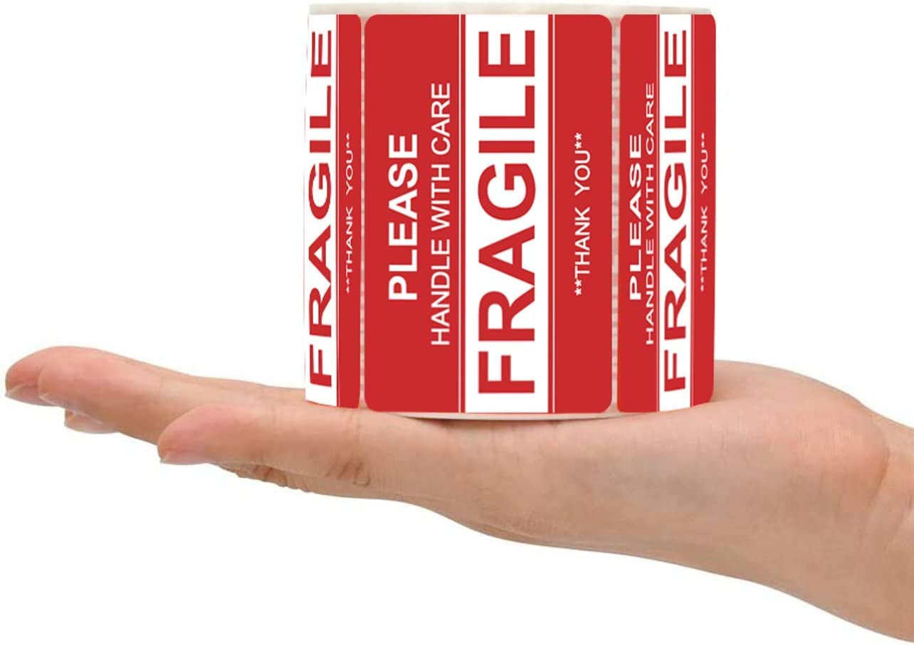 3" X 2" Fragile Stickers for Shipping and Moving Please Handle with Care Fragile Thank You Permanent Adhesive (2 Rolls, 1000 Labels)
