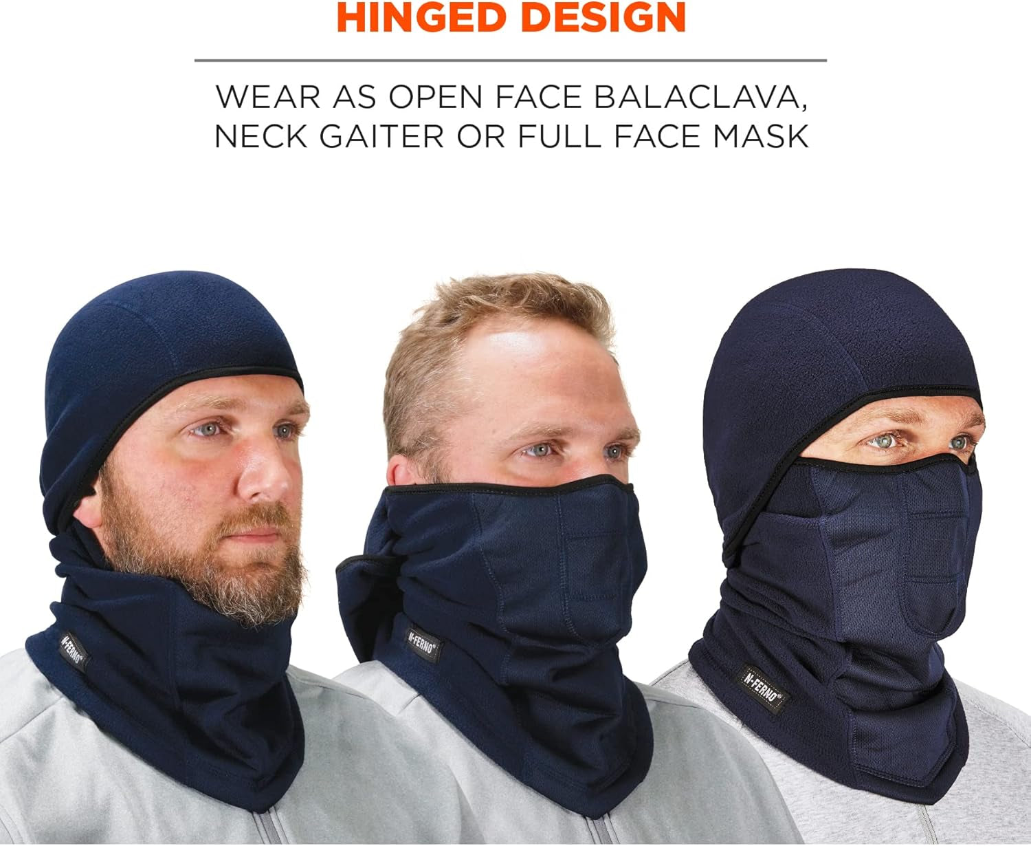 N-Ferno 6823 Balaclava Ski Mask, Wind-Resistant Face Mask, Hinged Design to Wear as Neck Gaiter