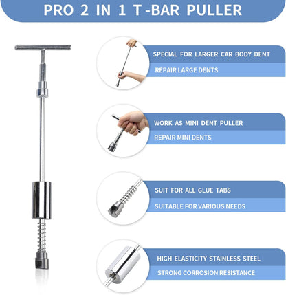 97PCS Dent Puller Kit, Paintless Auto Body Dent Repair Kit with Golden Lifter, Slide Hammer T-Bar Dent Puller, Bridge Puller, Suction Cup and Glue Gun for Car Dent Remove Auto Body Dent Removal Kit